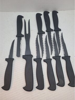 Vintage Sukura 10 Piece Knife Lot - Matte Black Stainless